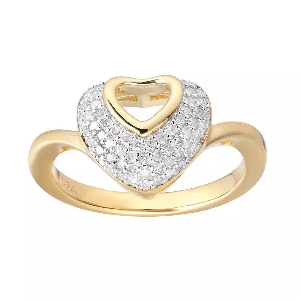 14k Gold Over Silver 1/4 Carat T.W. Diamond Heart Ring, Womens Gold Tone Product Image