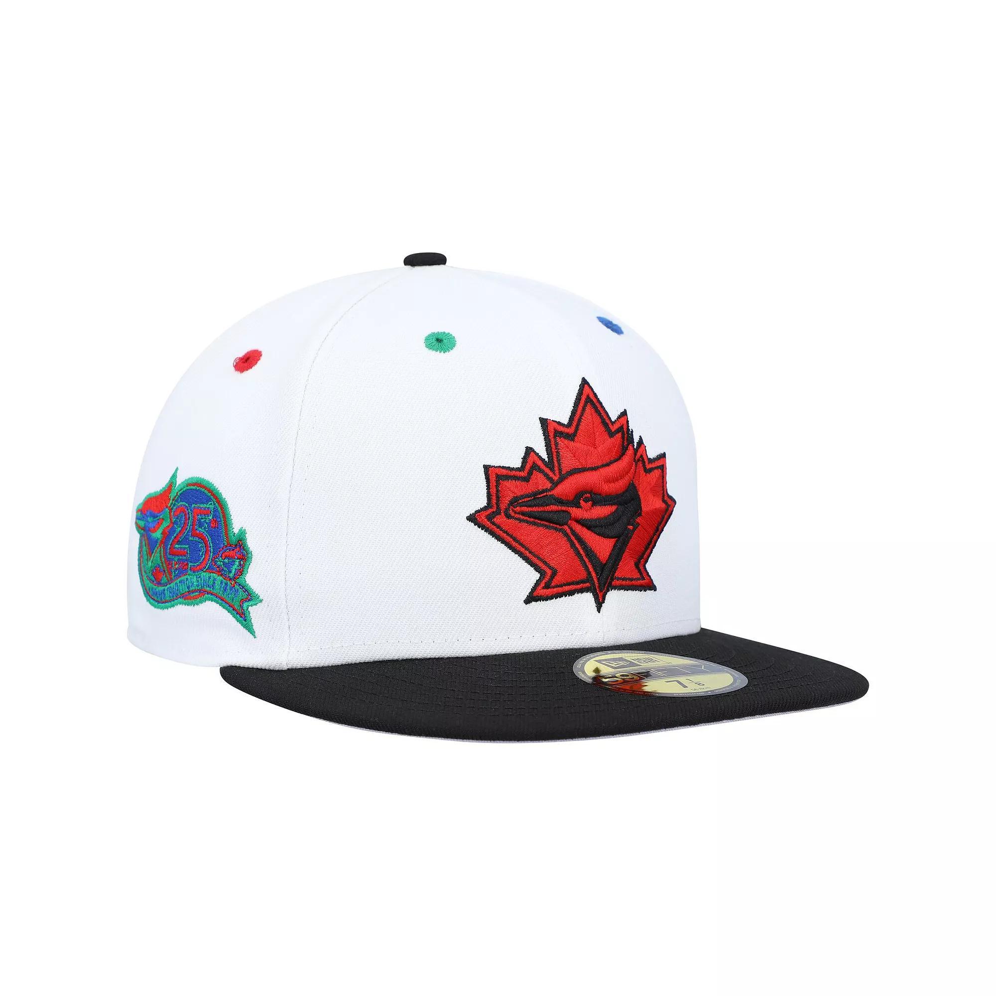 Men's New Era White/Black Toronto Blue Jays 25th Anniversary Primary Eye 59FIFTY Fitted Hat, Size: 7 7/8, Jay White Product Image