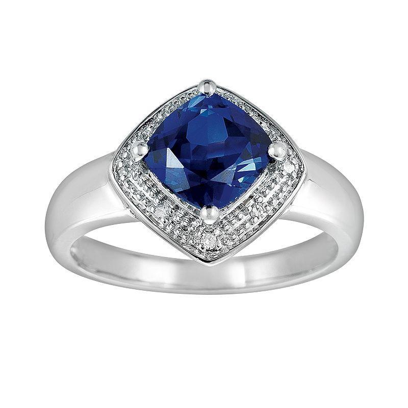 Sterling Silver Lab-Created Sapphire and Diamond Accent Ring, Women's, Size: 6, Blue Product Image