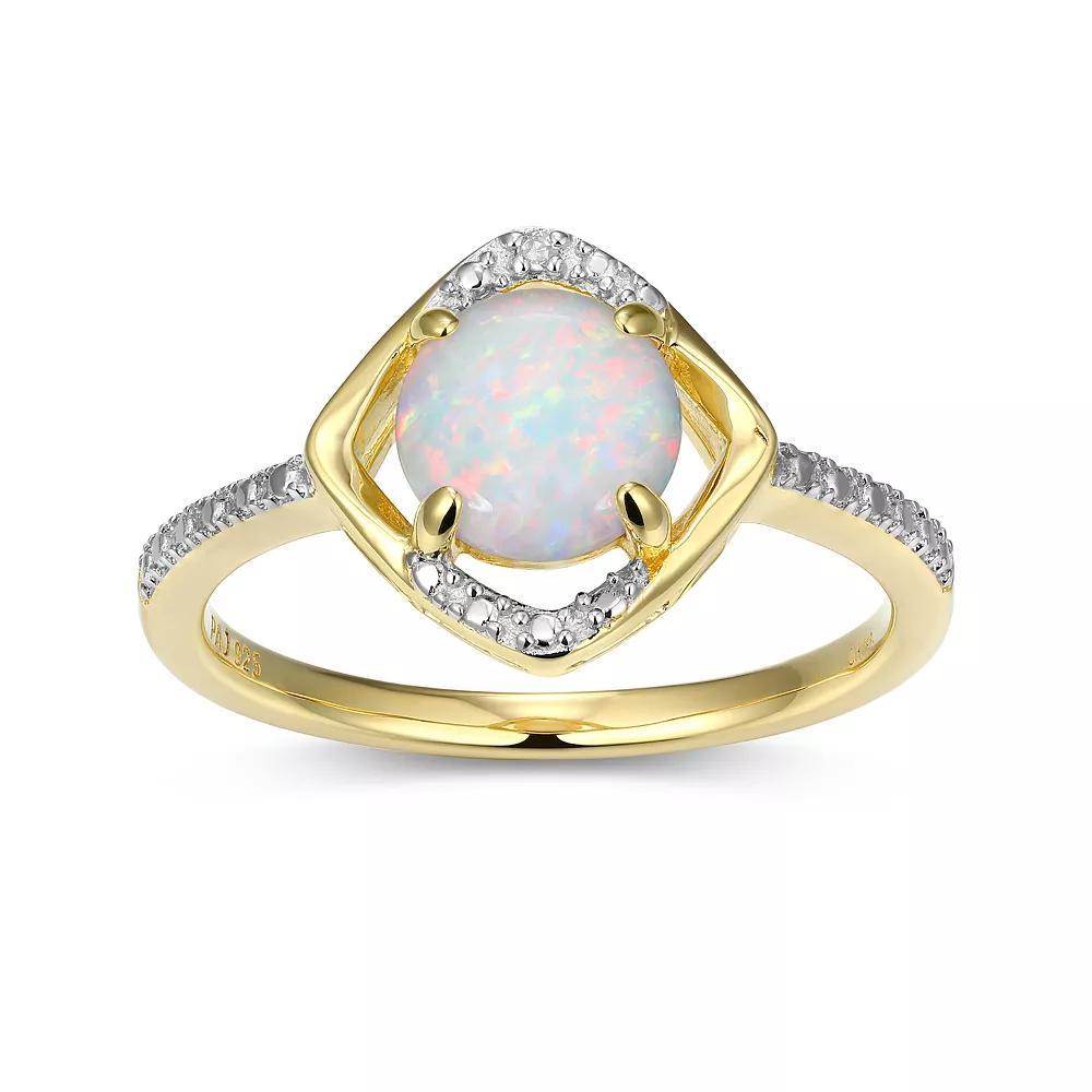 18k Gold Plated Sterling Silver Gemstone & Diamond Accent Halo Ring, Women's, Size: 7, October Created White Product Image