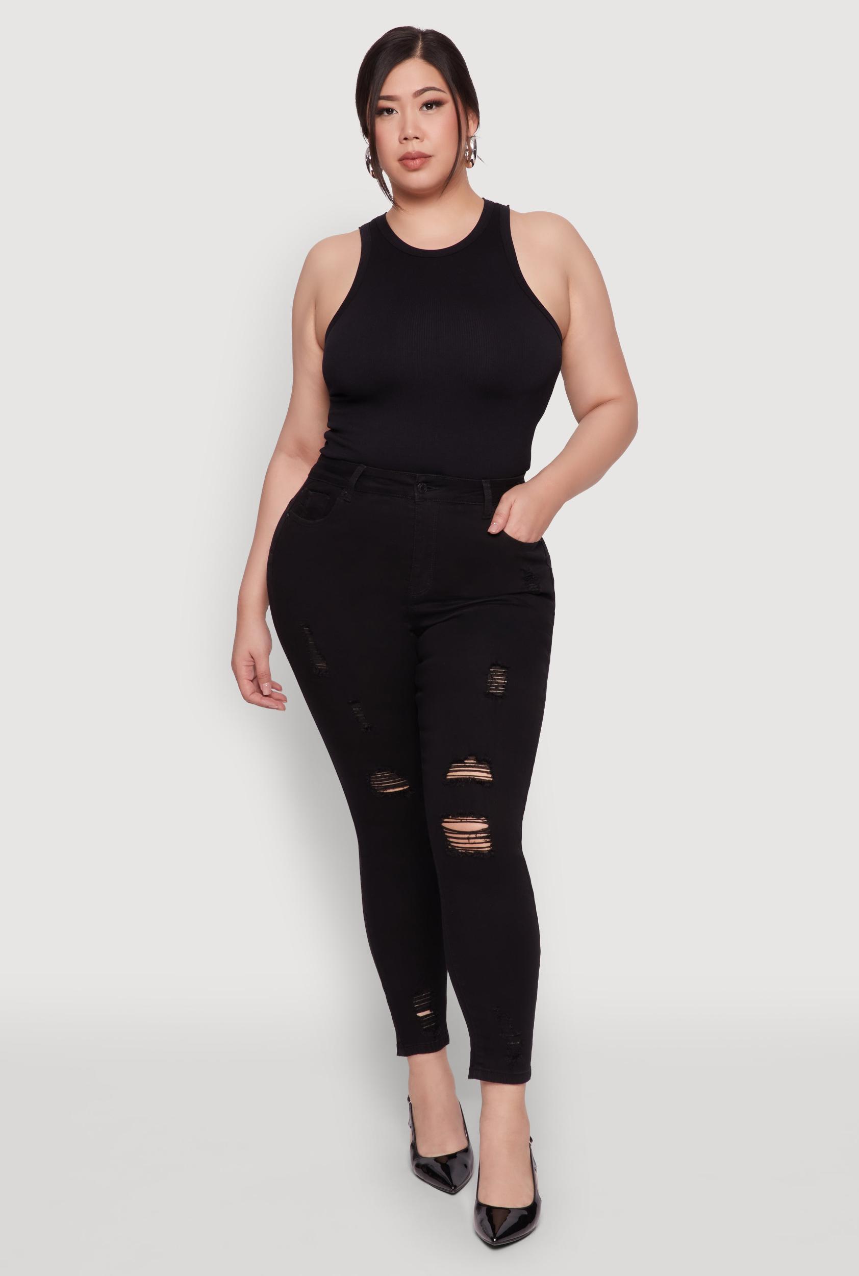 Womens Plus Size WAX High Rise Distressed Push Up Skinny Jeans Product Image