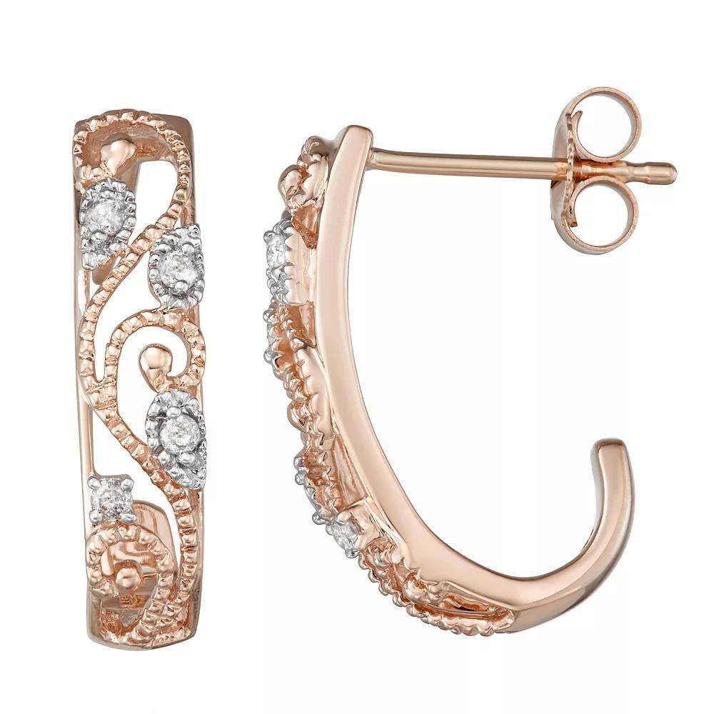 10k Gold 1/10 Carat T.W. Diamond J Hoop Earrings, Women's, Yellow Product Image