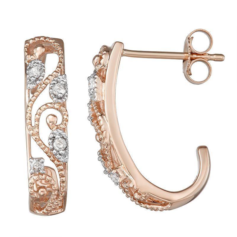 10k Gold 1/10 Carat T.W. Diamond J Hoop Earrings, Women's, Yellow Product Image