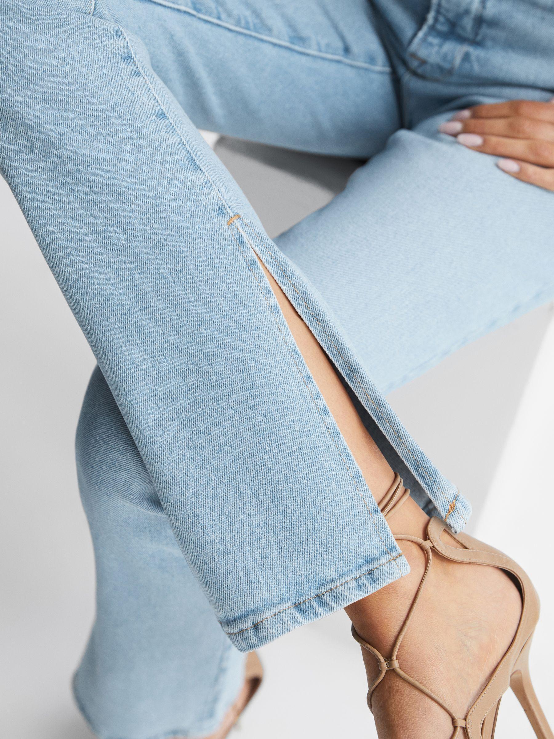 Good American High Rise Inseam Split Jeans in Mid Blue Product Image