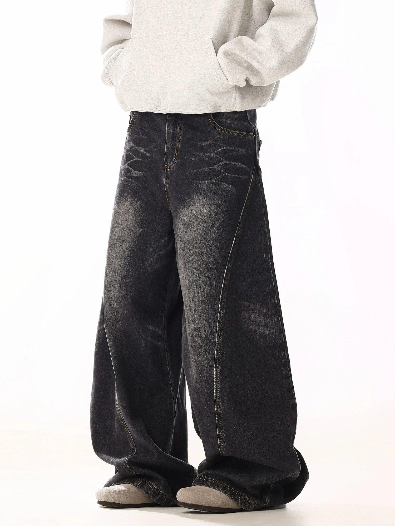 RT No. 19808 BLACK WHISKER BAGGY DENIM JEANS Product Image