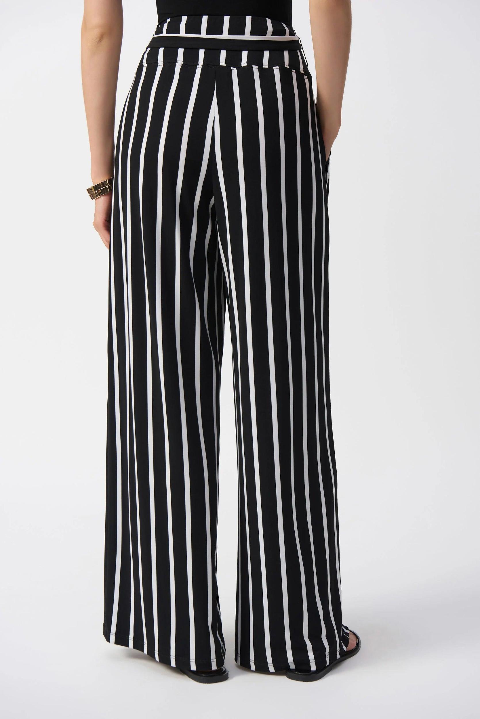 Striped Silky Knit Wide-Leg Pants- Black/Vanilla Product Image