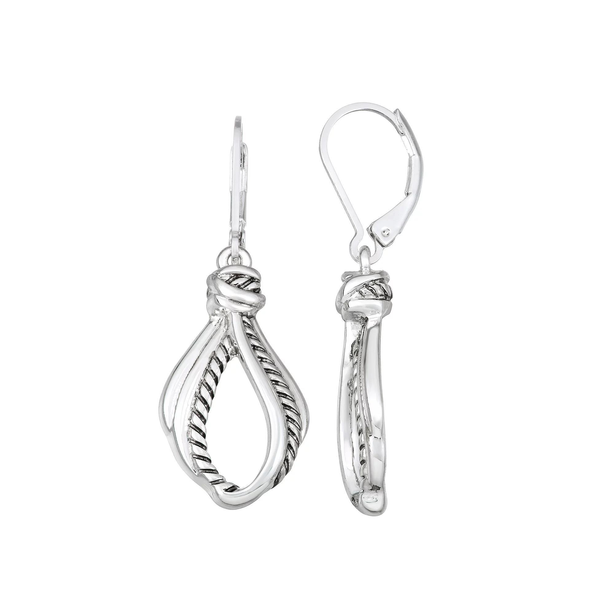 Napier Silver Tone Twisted Textured Drop Earrings, Womens Product Image