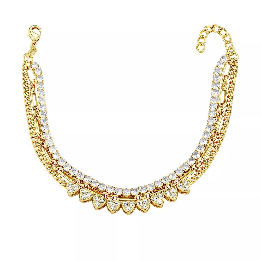 Brilliance 18k Gold Flash Plated Cubic Zirconia Triple Heart Tennis Bracelet, Women's, Size: 7.5", Gold Tone White Product Image