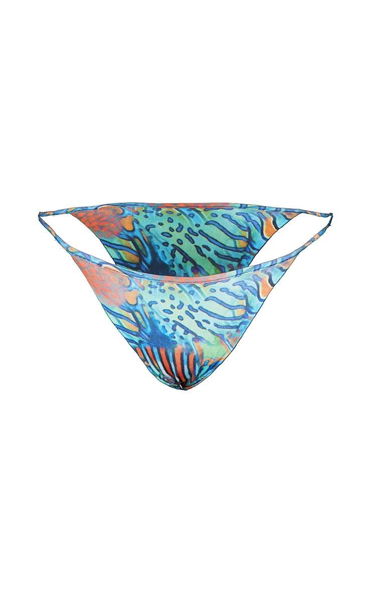 Blue Mixed Animal Print Bikini Bottoms Product Image