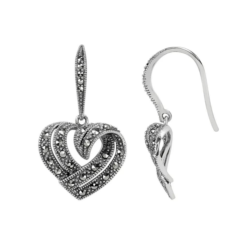 Lavish by TJM Sterling Silver Heart Drop Earrings, Women's, Grey Product Image