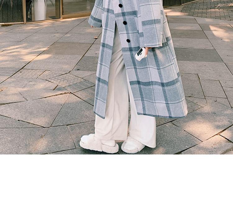 Collared Plaid Button-Up Long Coat Product Image