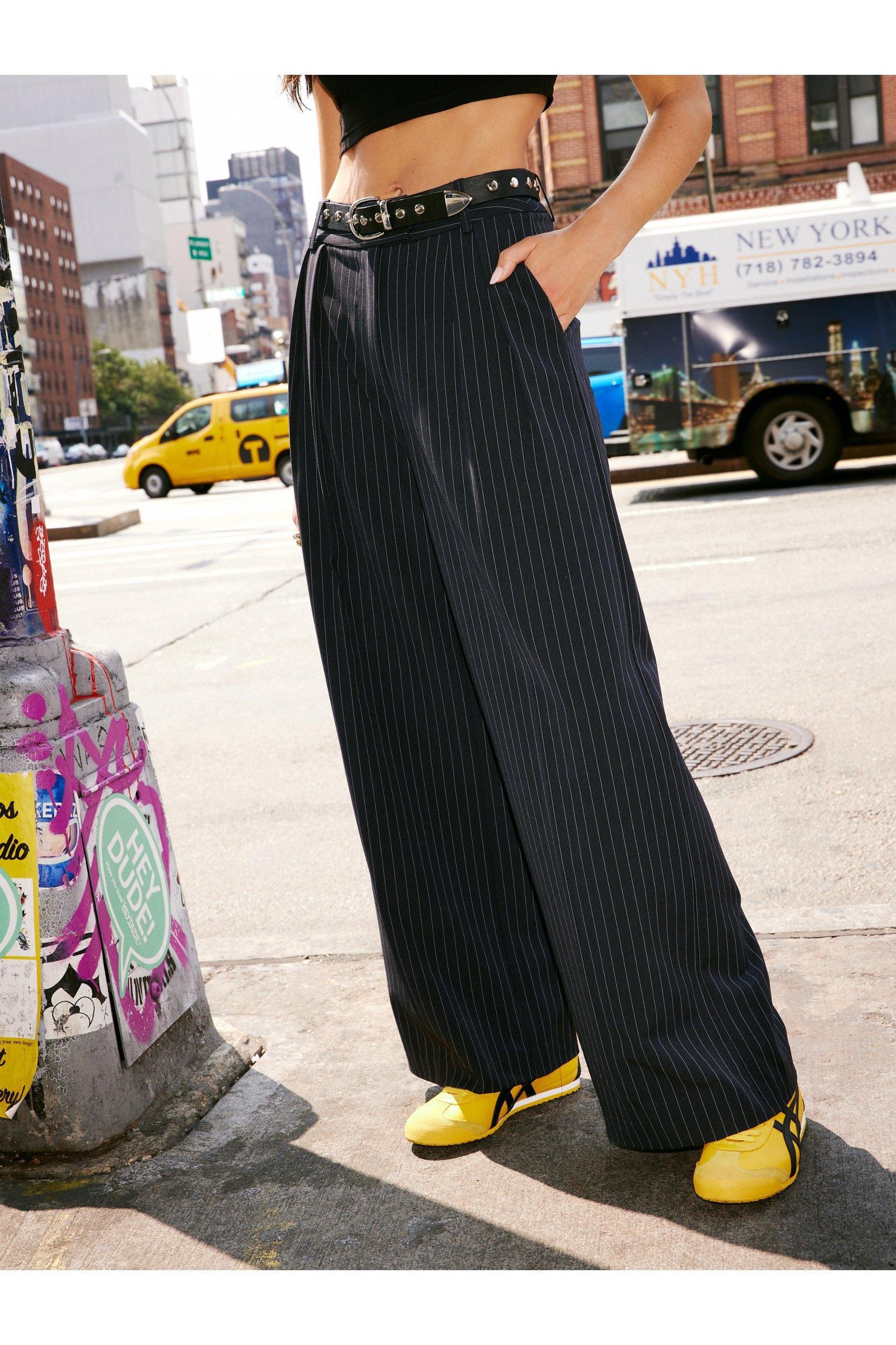 PREMIUM TAILORED PINSTRIPE WIDE LEG  PANT Product Image