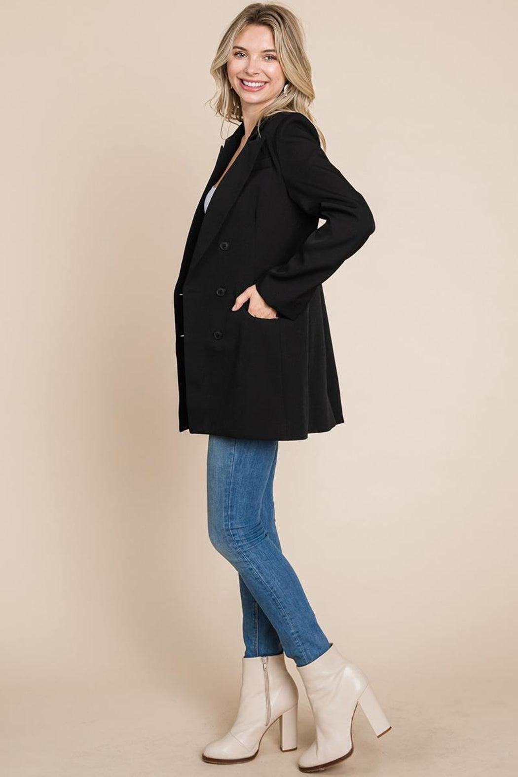 Collar Long Double Breasted Blazer Jacket Female Product Image