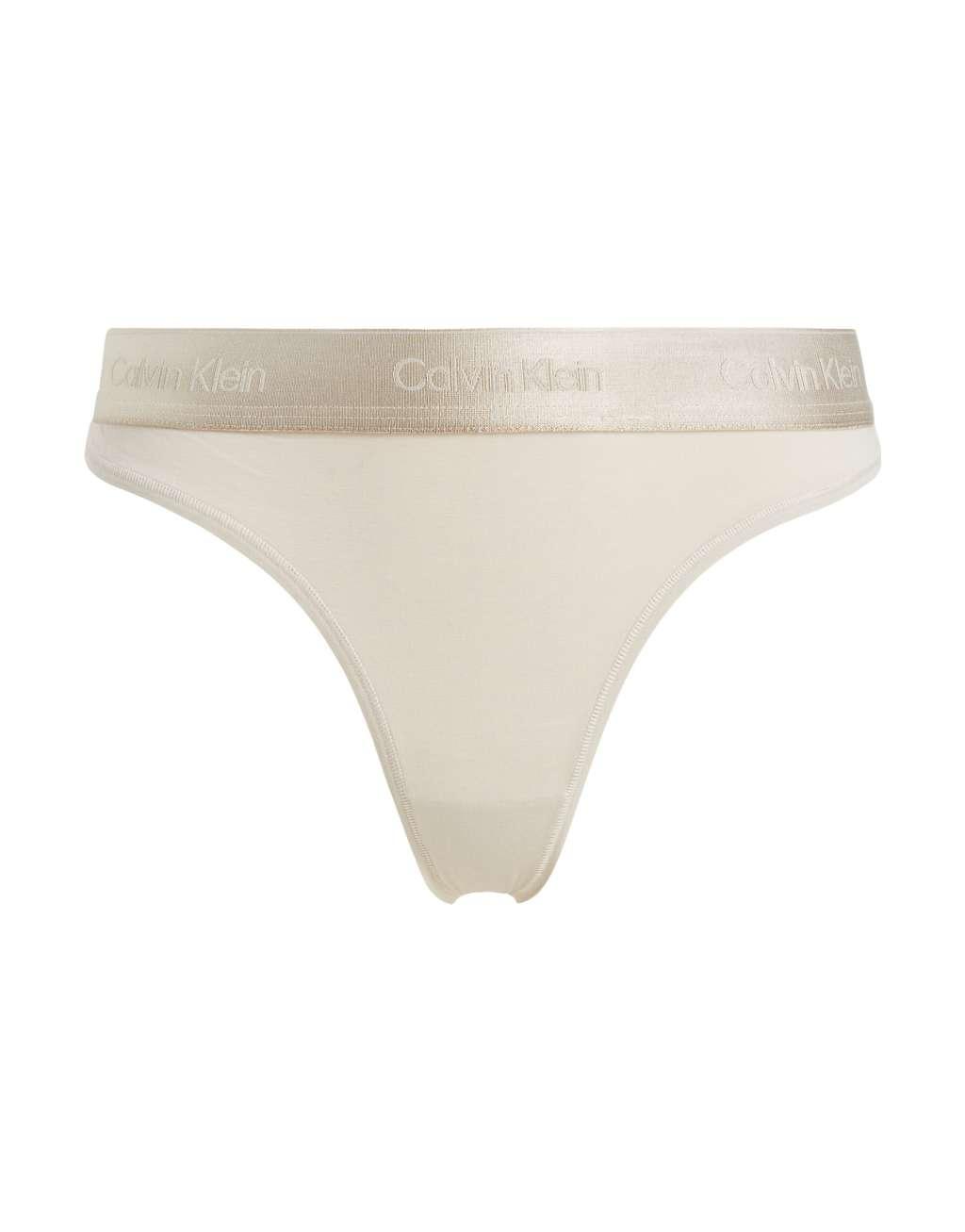 Calvin Klein Modern Cotton thong with metallic logo taping in cream Product Image