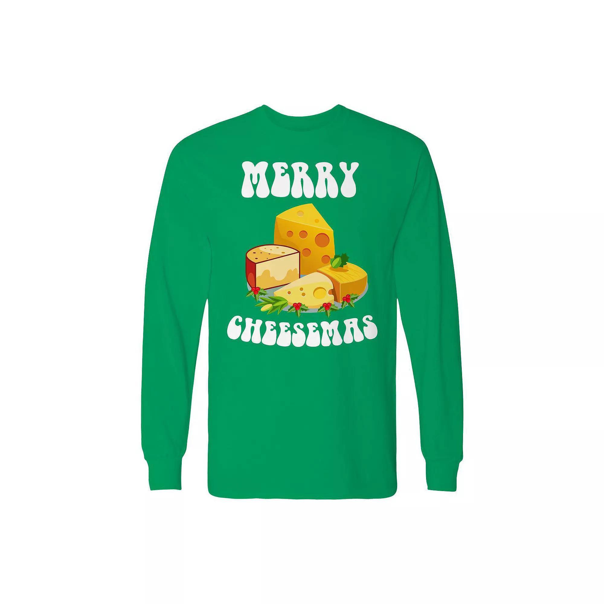 Men's Christmas Merry Cheesemas Long Sleeve Graphic Tee, Size: Large, Red Product Image