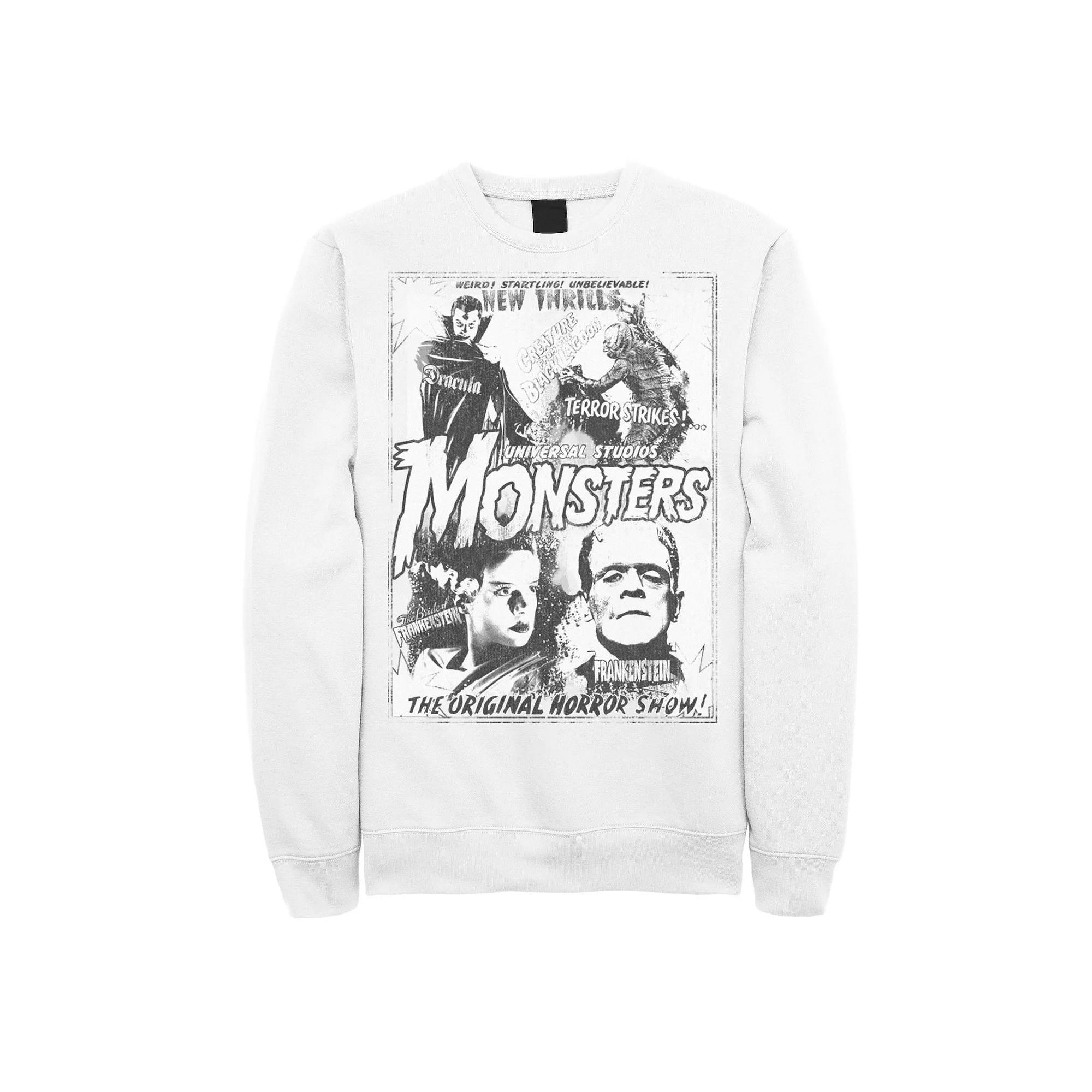 Men's Universal Monsters Collage Movie Poster Sweatshirt, Size: Small, White Product Image
