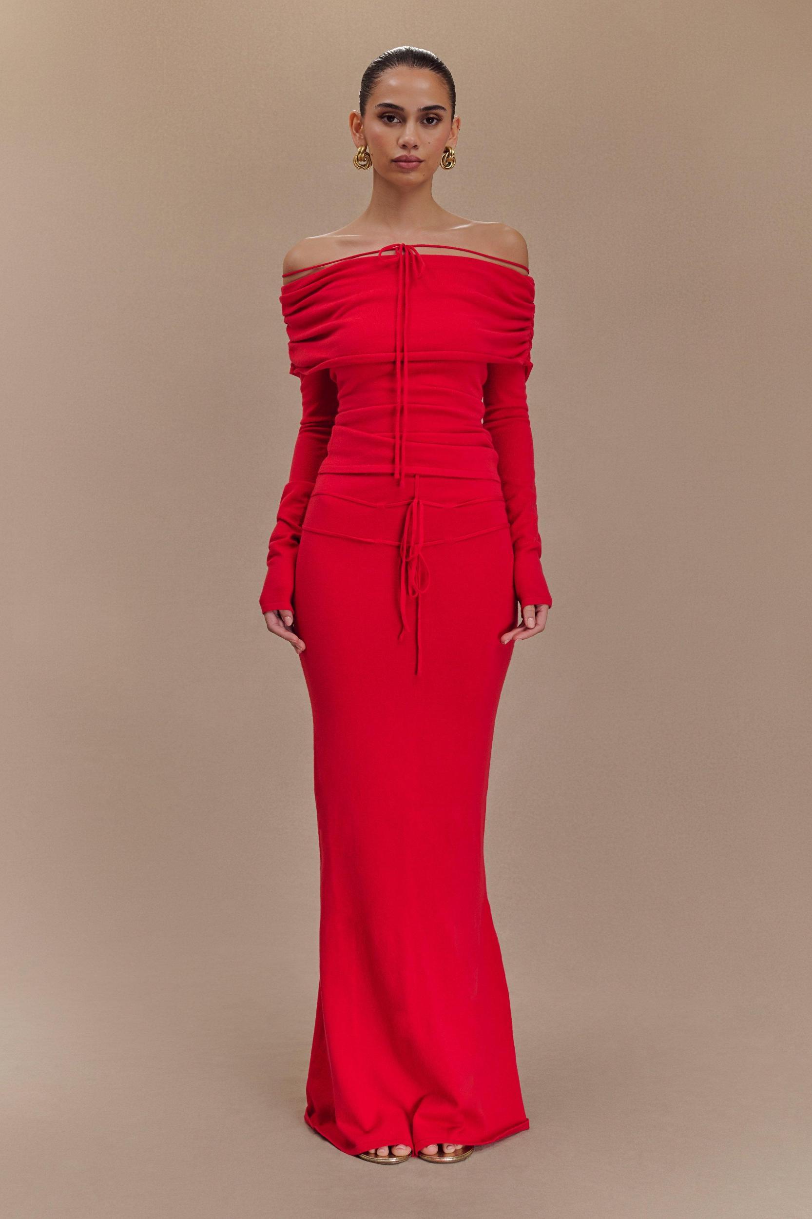 Polly Knit Maxi Skirt - Red Product Image
