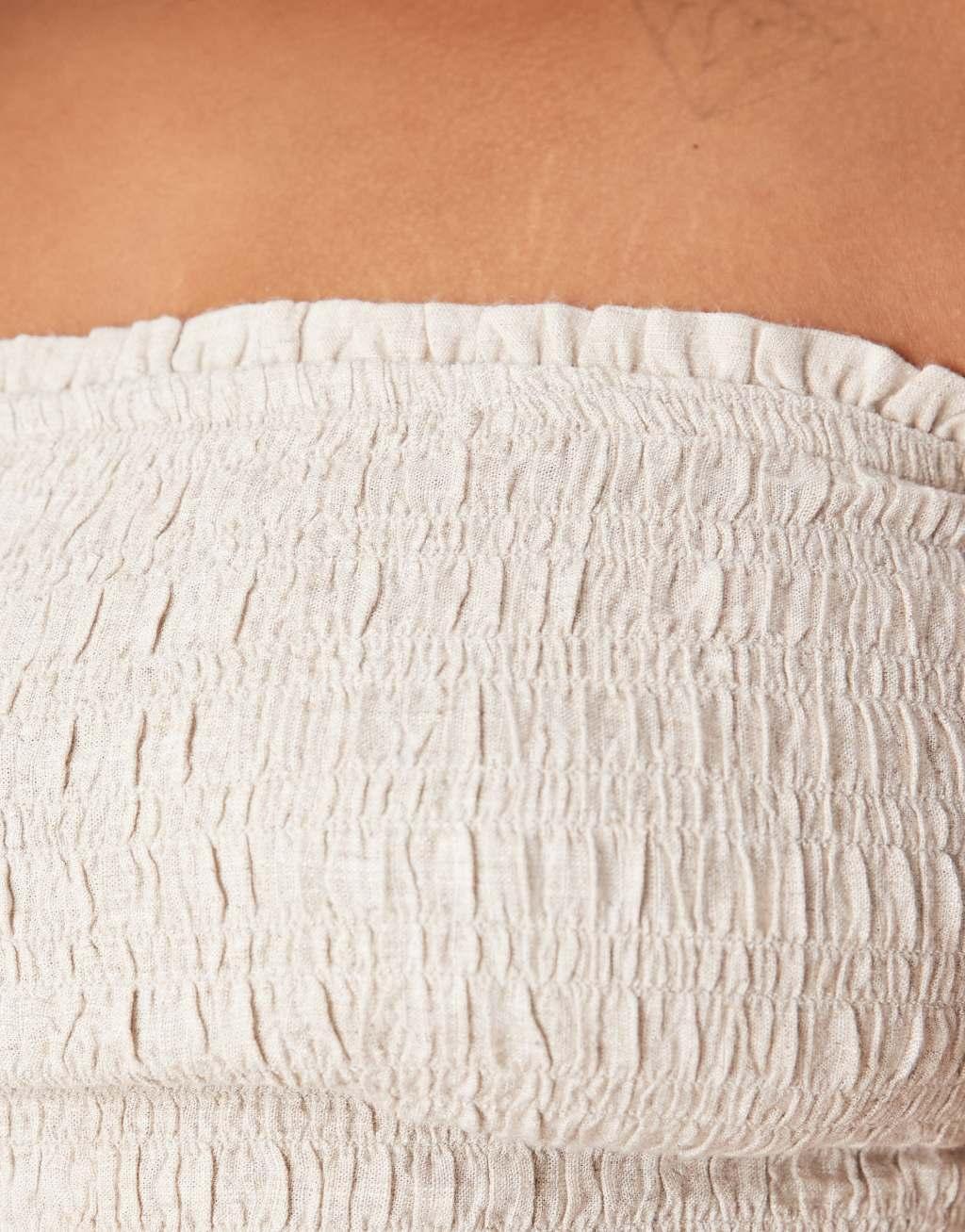 ASOS DESIGN Curve Isabel mix & match linen blend shirred bandeau beach top in natural Product Image