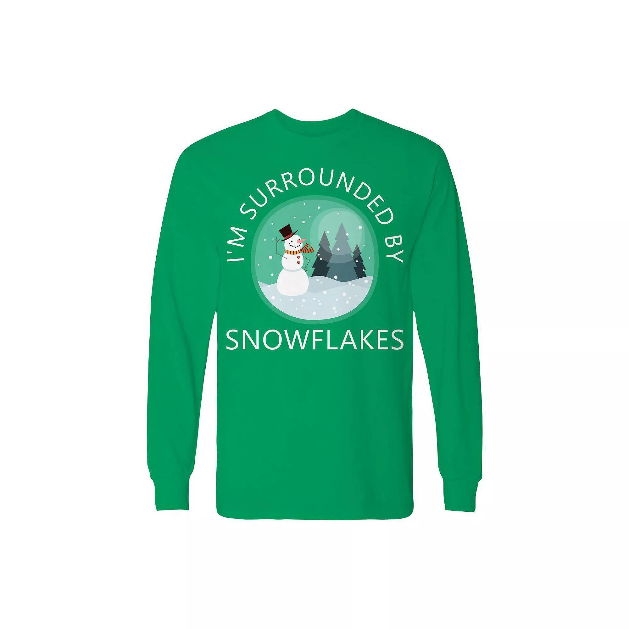 Men's Christmas Surrounded Snowflakes Long Sleeve Graphic Tee, Size: XXL, Irish Green Product Image