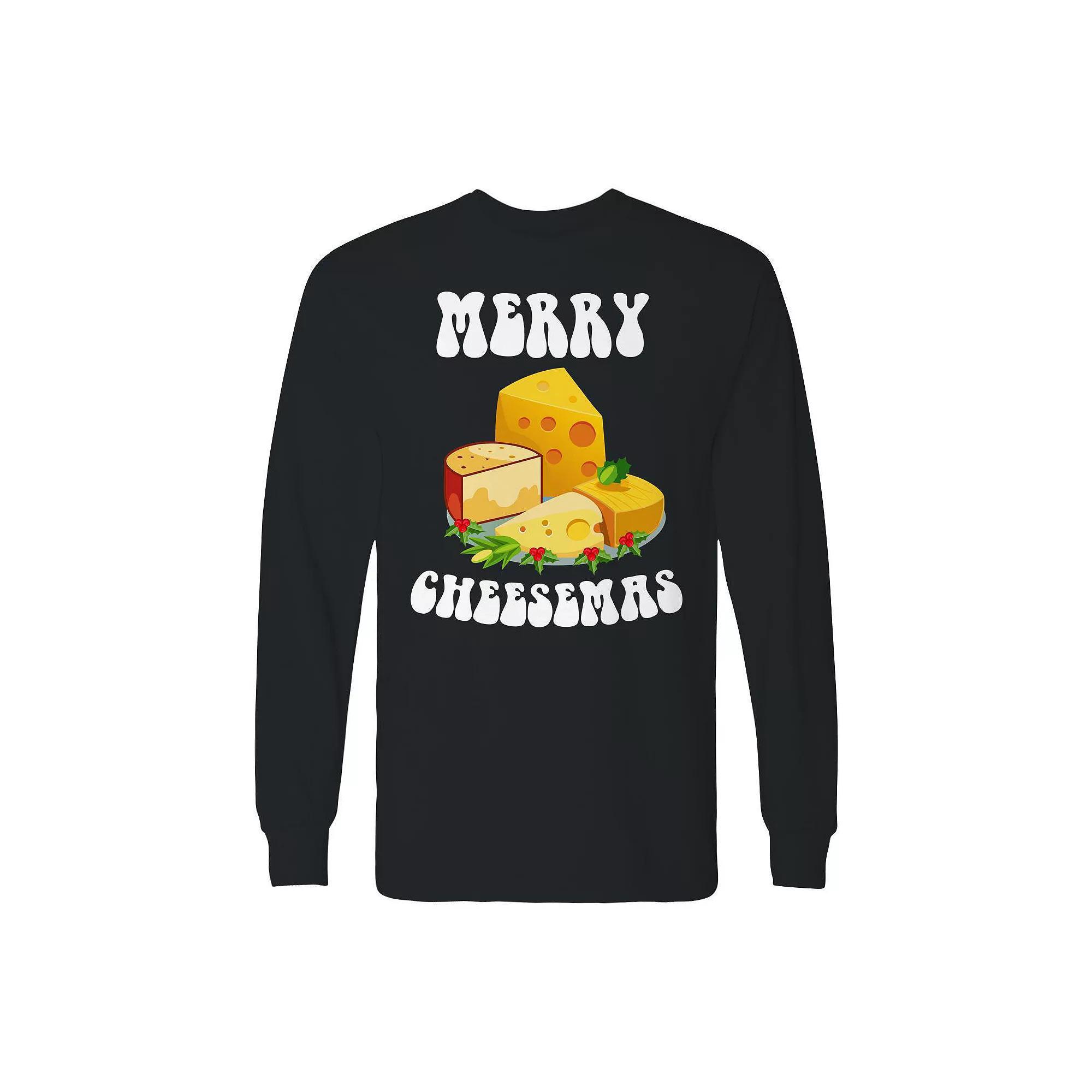 Men's Christmas Merry Cheesemas Long Sleeve Graphic Tee, Size: Large, Red Product Image