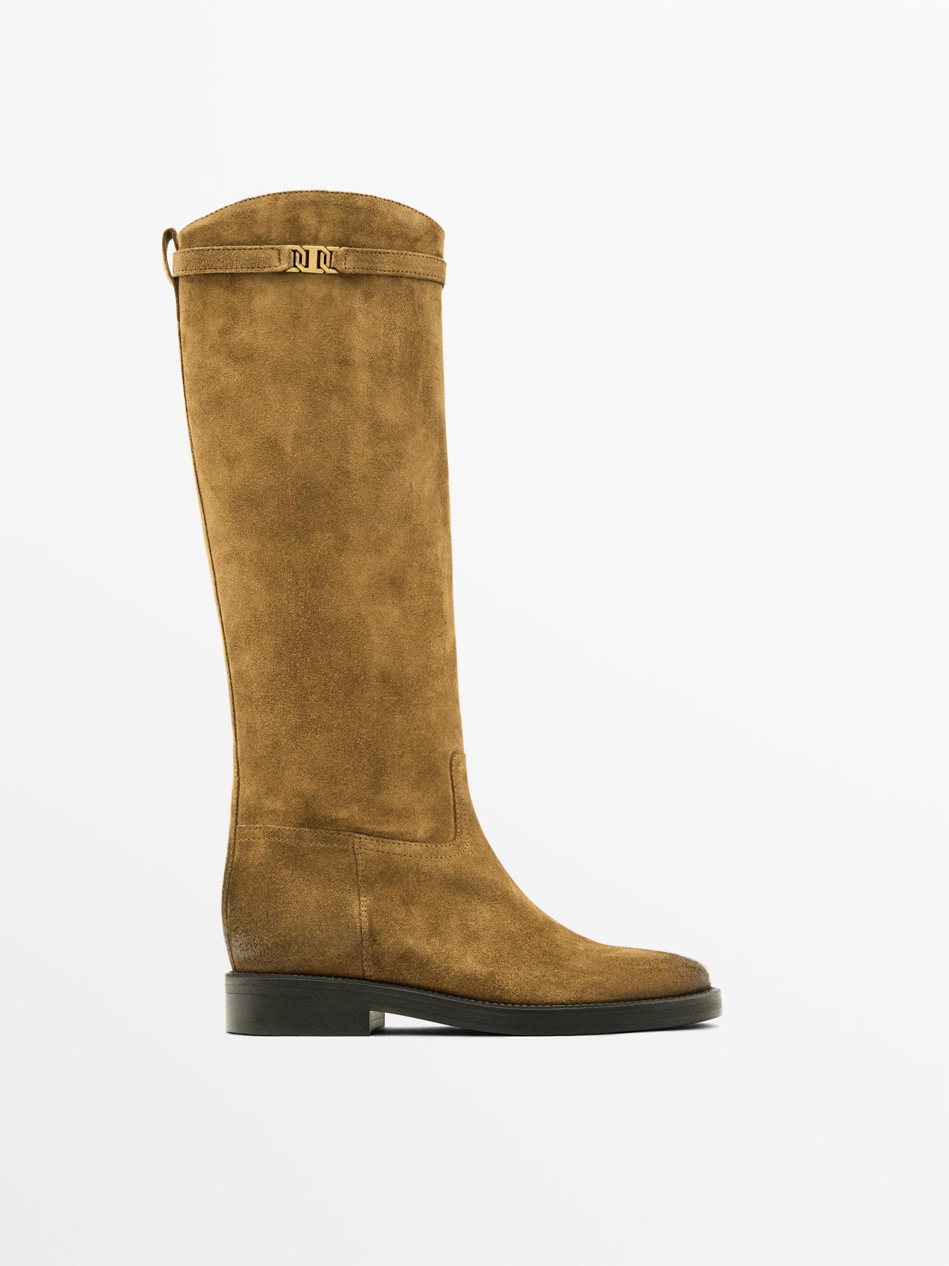 Oiled split suede riding boots Product Image