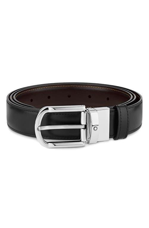 Montblanc Mens Shiny Palladium-Coated Reversible Leather Belt Product Image