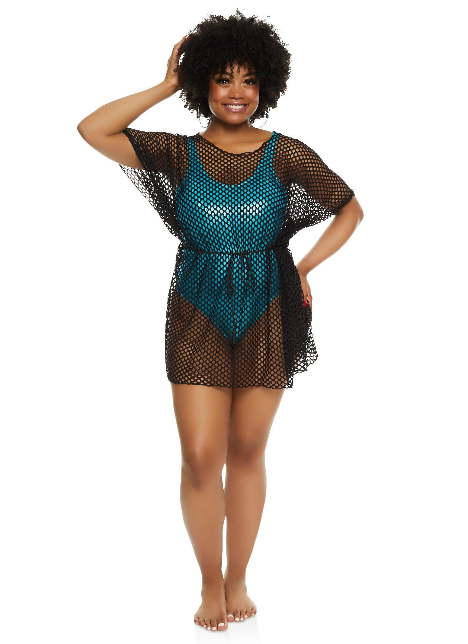 Fishnet Tie Waist Belted Cover Up Top Female Product Image