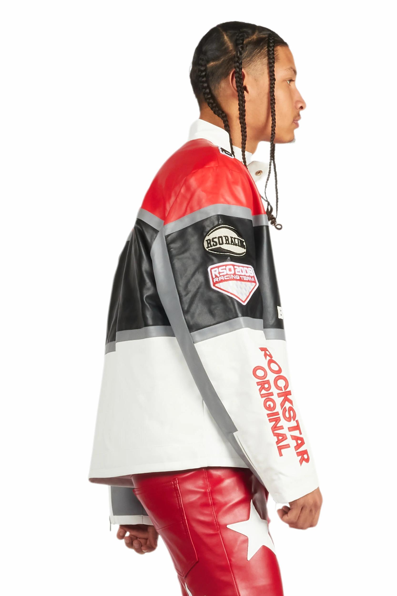 Balint Red/White Leather Moto Jacket Male Product Image
