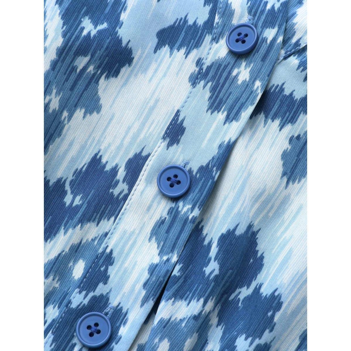 Plus Size Bandana Print Shirt Collar Belted Midi Dress LightBlue Women At the Office Belted Shirt collar Short sleeve Curvy BloomChic 18-20/2X Product Image
