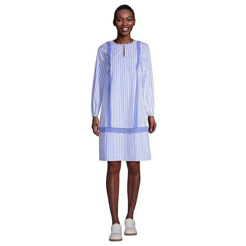 Women's Lands' End Poplin Relaxed-Fit Splitneck Dress, Size: Small, White Pink Palm Product Image