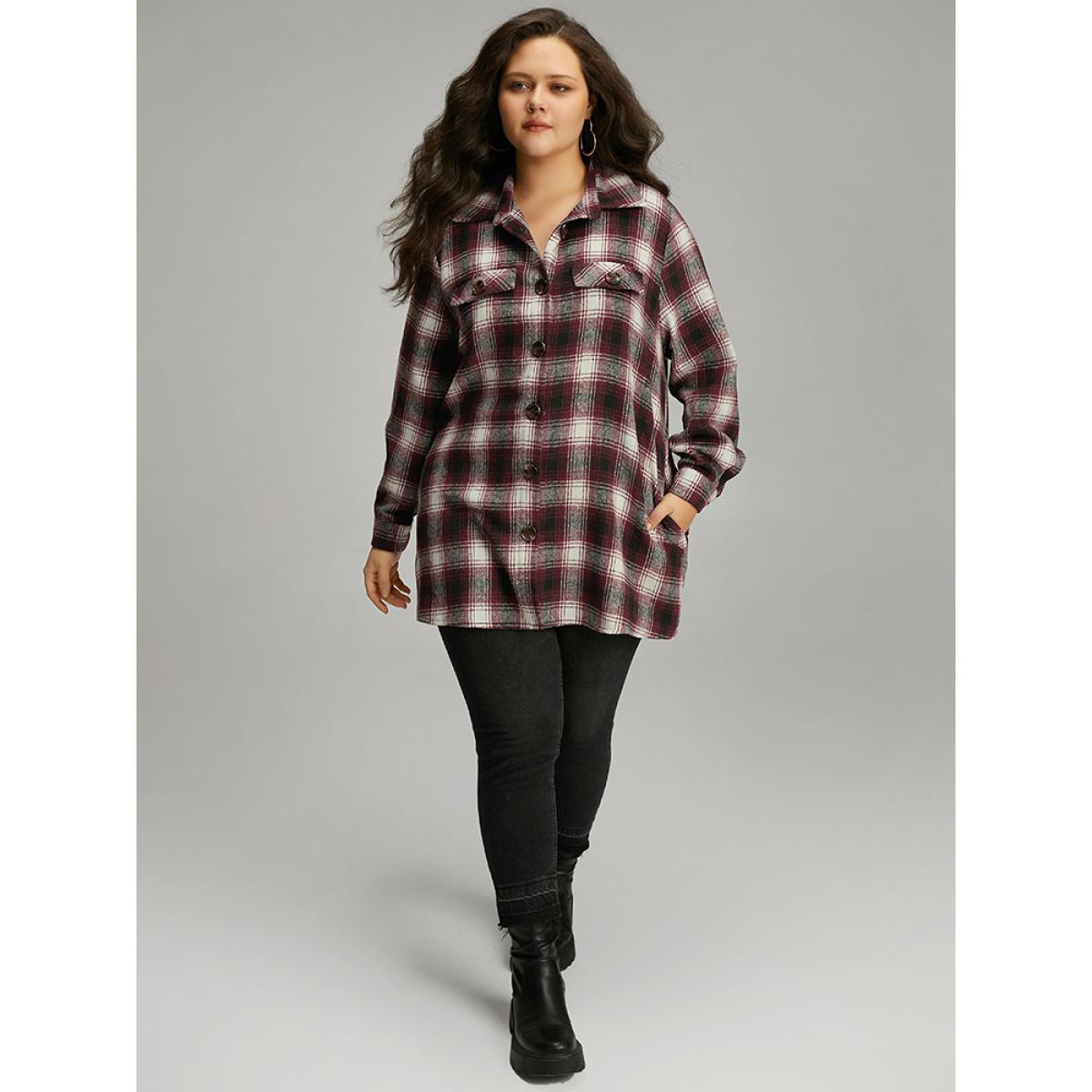 Plus Size Plaid Button Through Pocket Coat Women Multicolor Contrast Pocket Dailywear Jackets BloomChic 18-20/2X Product Image