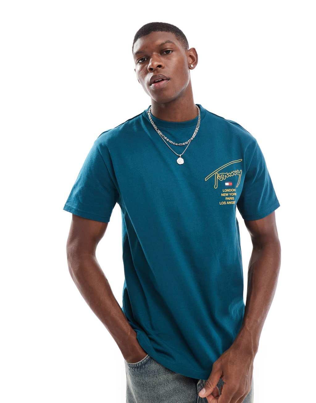 Tommy Jeans city signature back print t-shirt in green Product Image