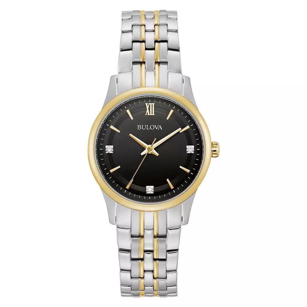 Bulova Womens Two-Tone Stainless Steel Diamond Accent Dial Bracelet Watch - 98P196 Silver Gold Product Image