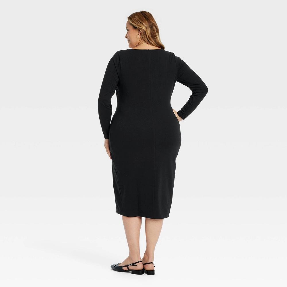 Womens Long Sleeve Midi Bodycon Dress - Ava & Viv Black 4X Product Image