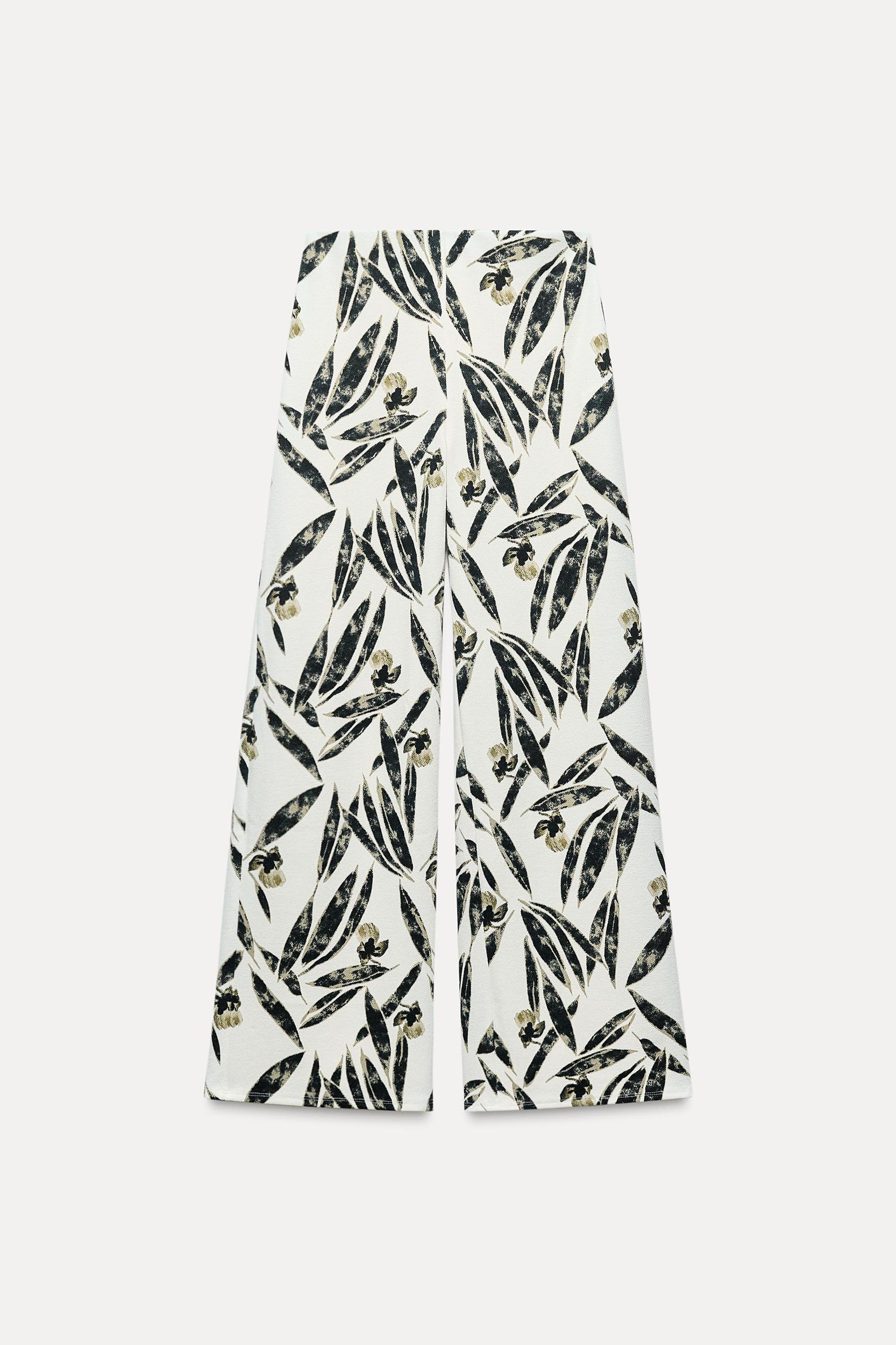 WIDE LEG PRINTED PIQUÉ PANTS Product Image