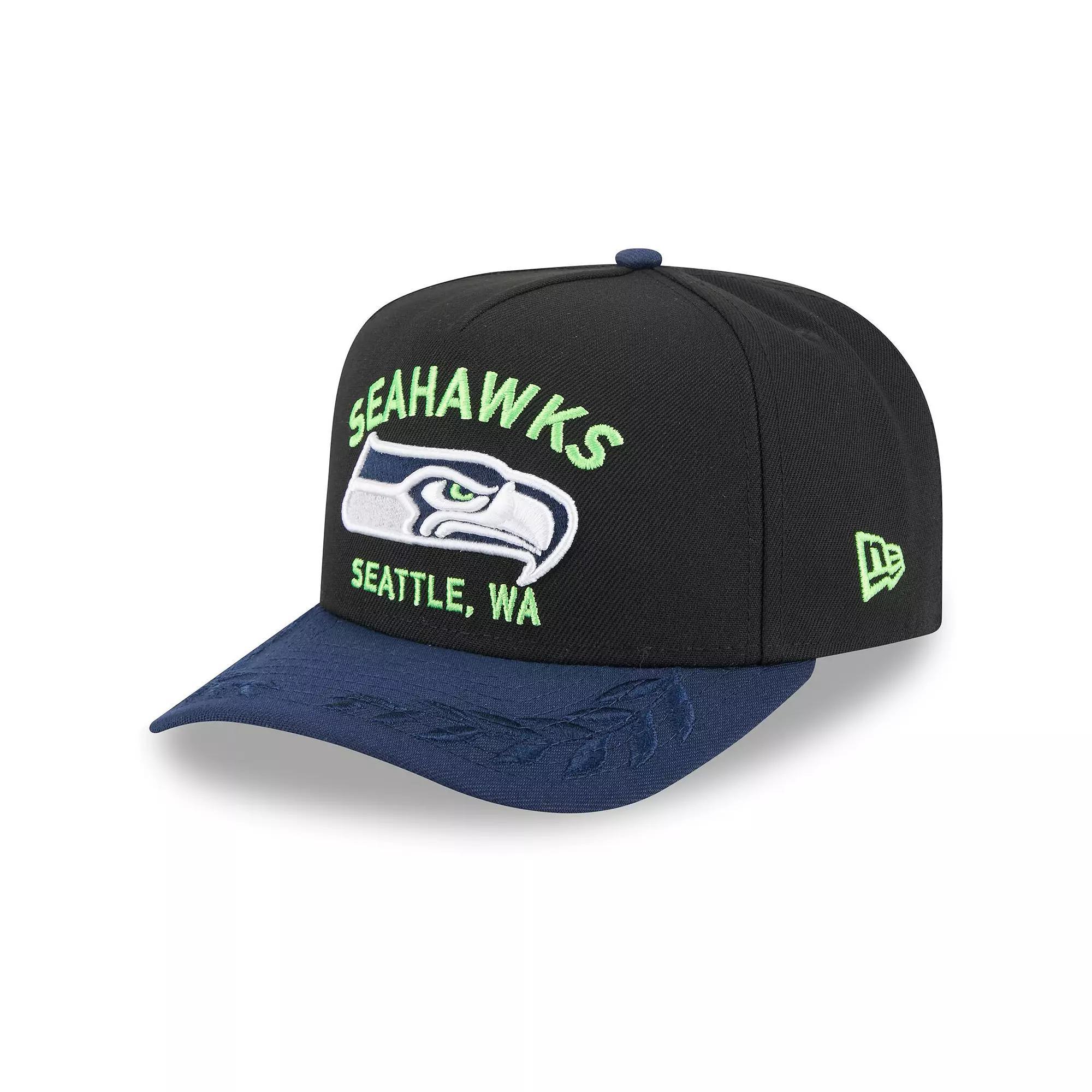 Men's New Era  Black/College Navy Seattle Seahawks 2025 NFL Draft A-Frame 9FIFTY Snapback Hat Product Image