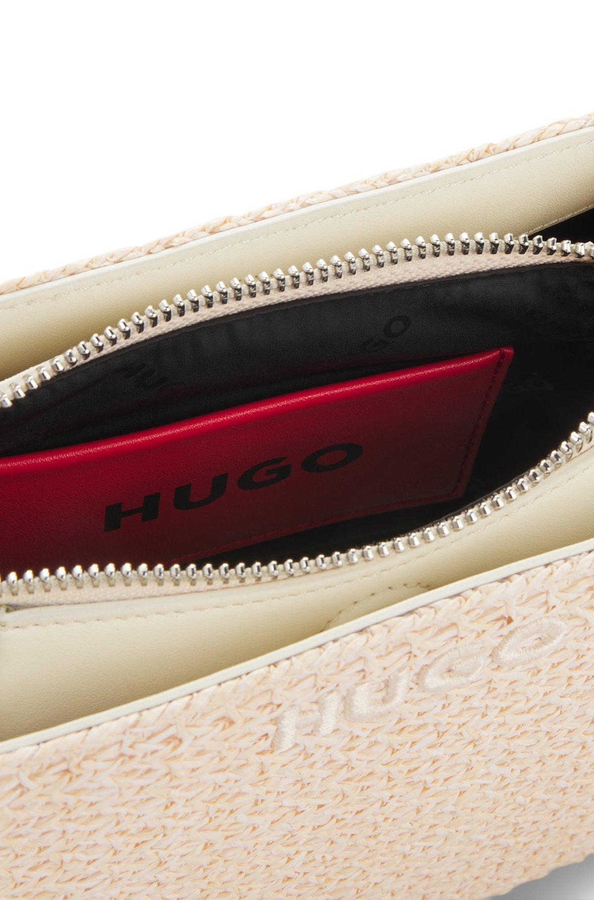 HUGO - Raffia-effect shoulder bag with logo-hardware strap - White Product Image