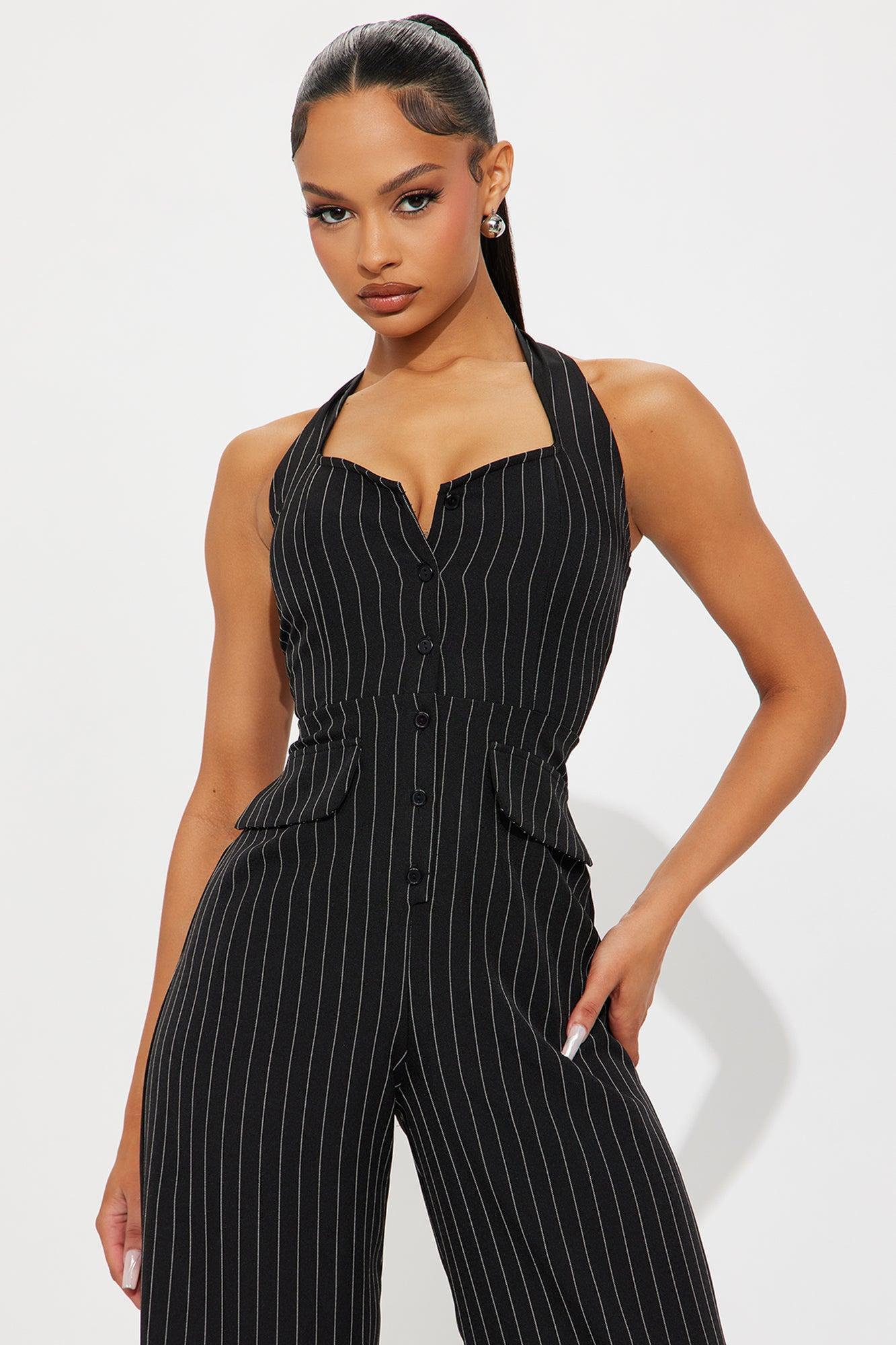 Marjory Pinstripe Jumpsuit - Black/combo Product Image