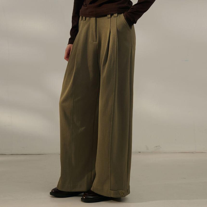 High Waist Plain Pleated Wide Leg Pants Product Image
