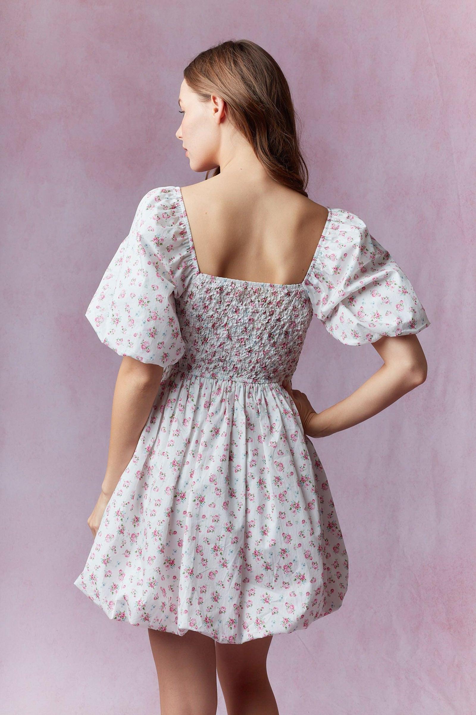 Ditsy Rose Poplin Bubble Hem Mini Dress Product Image