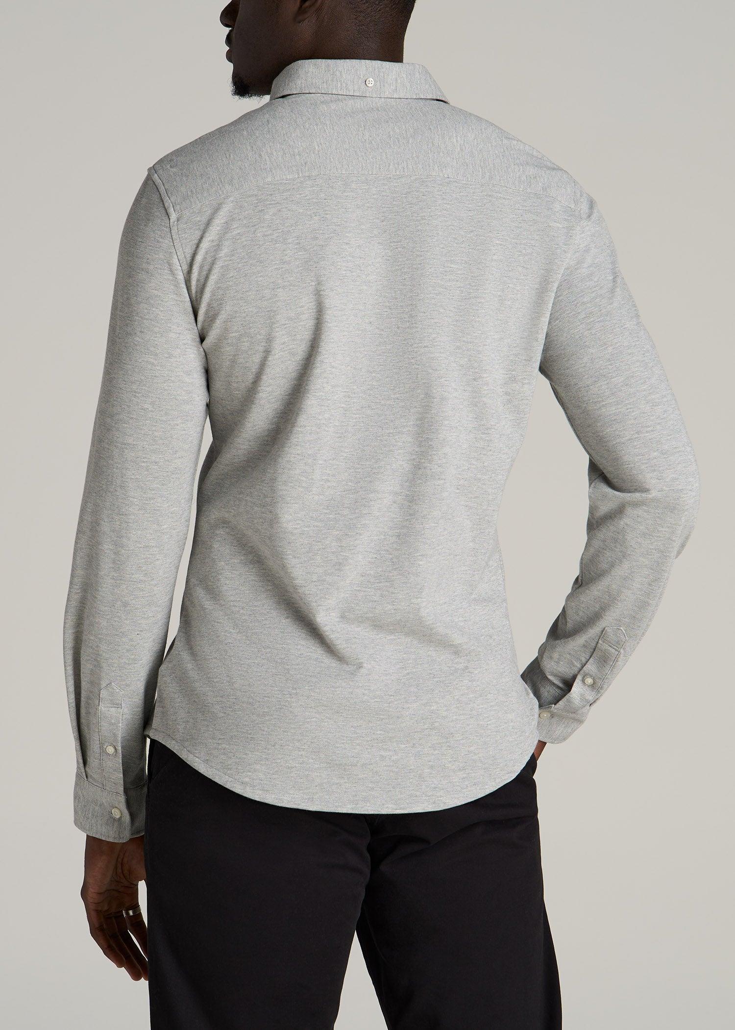 Stretch Knit Oxford Button Shirt for Tall Men in Ash Grey Product Image