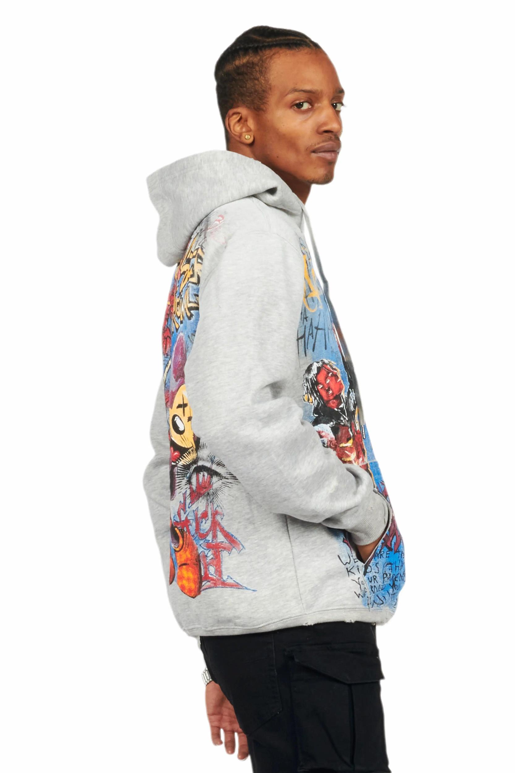Yooz Heather Grey Graphic Hoodie Male Product Image