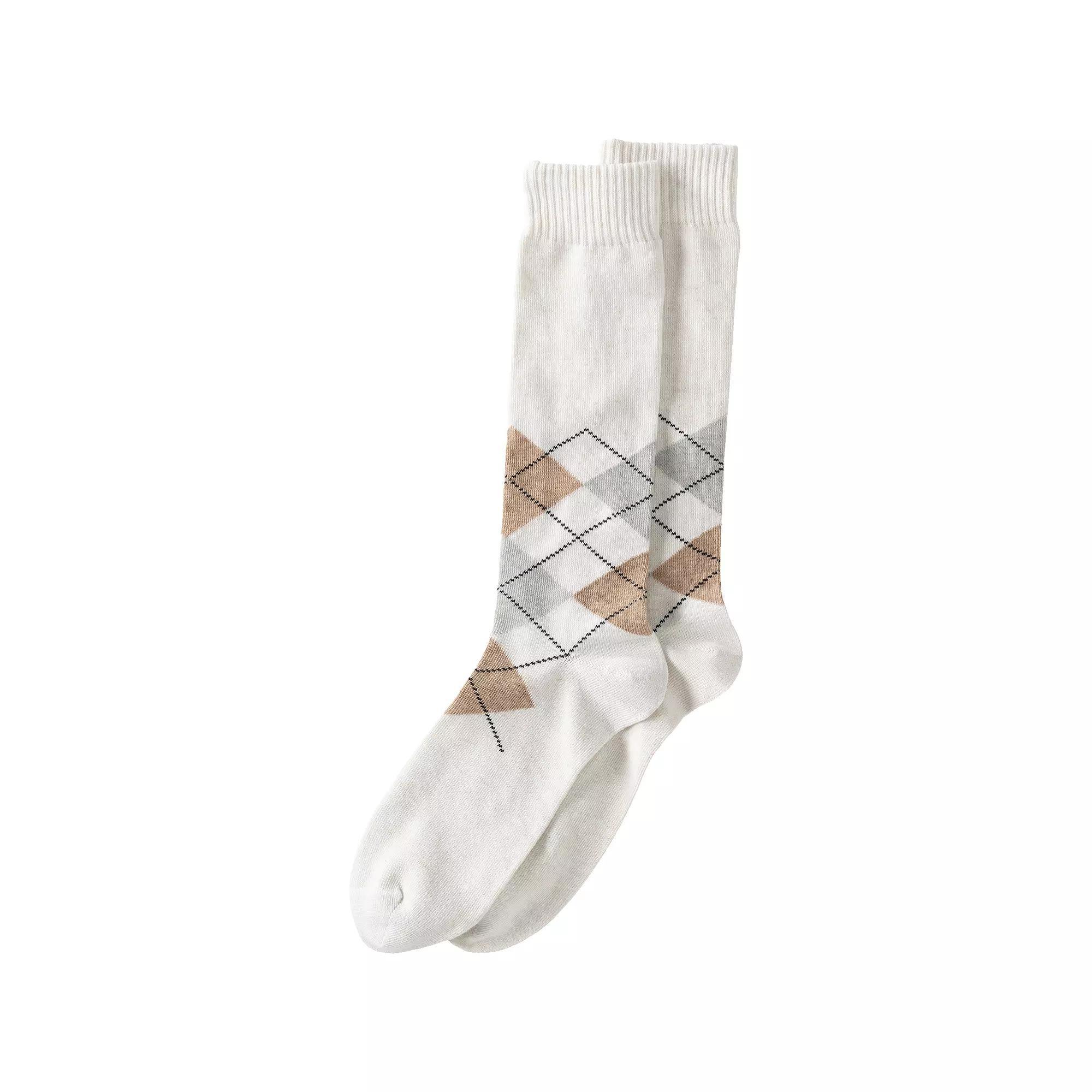 Men's Lands' End Novelty Crew Socks, Neutral Argyle Product Image