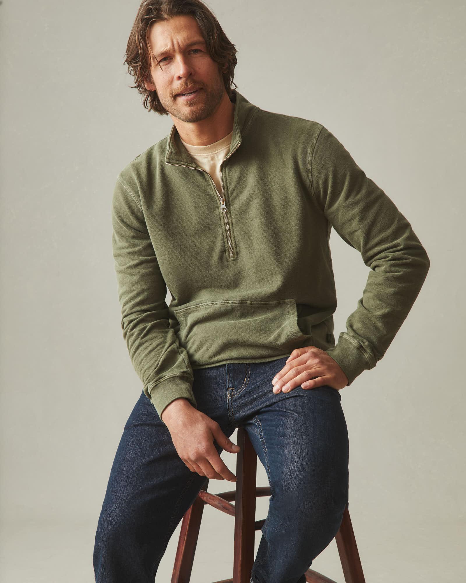 Men's French Terry Half Zip - Olive Product Image
