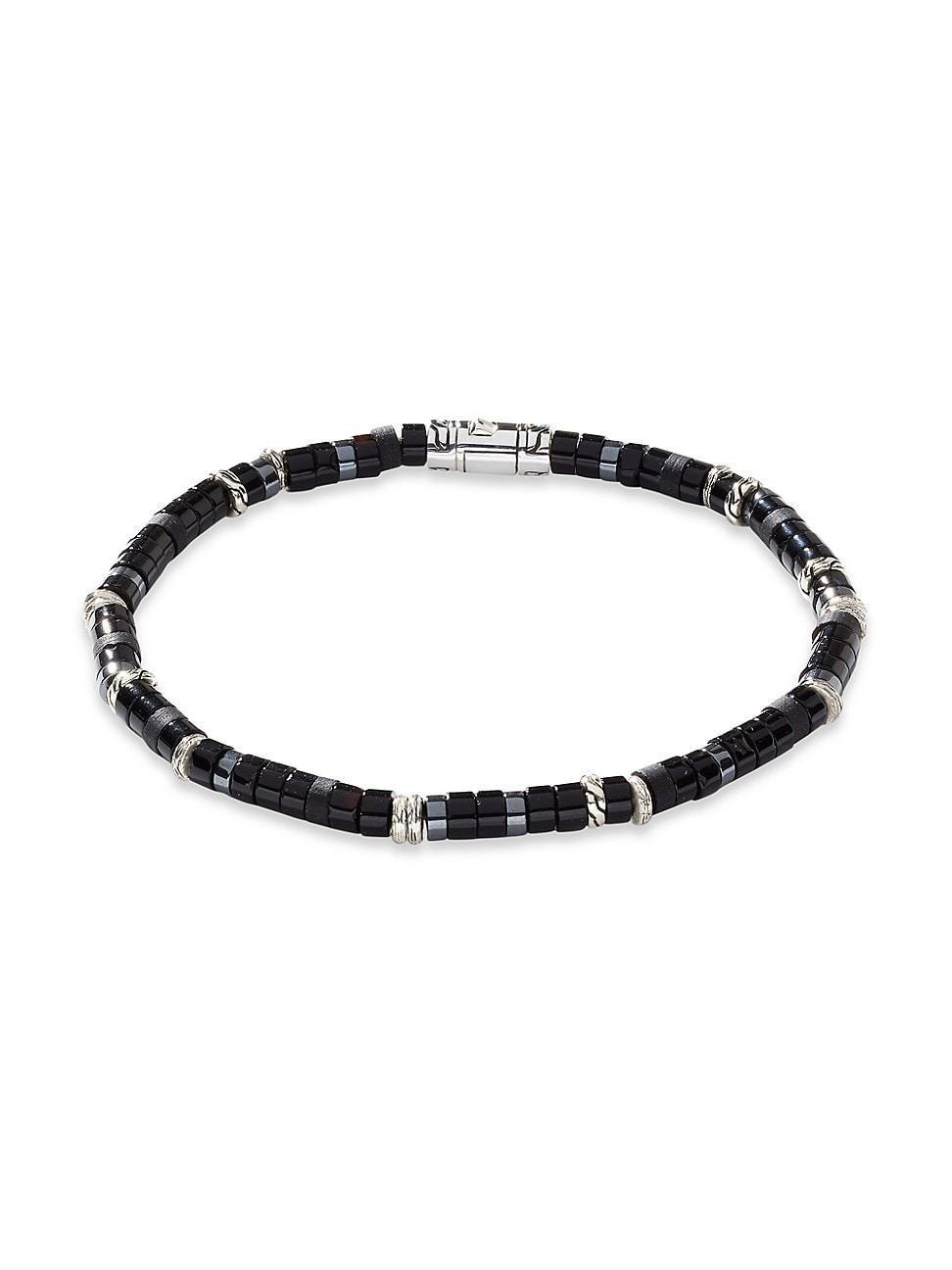 John Hardy Mens Sterling Silver Classic Chain Onyx & Hematite Bead Heishi Bracelet Product Image