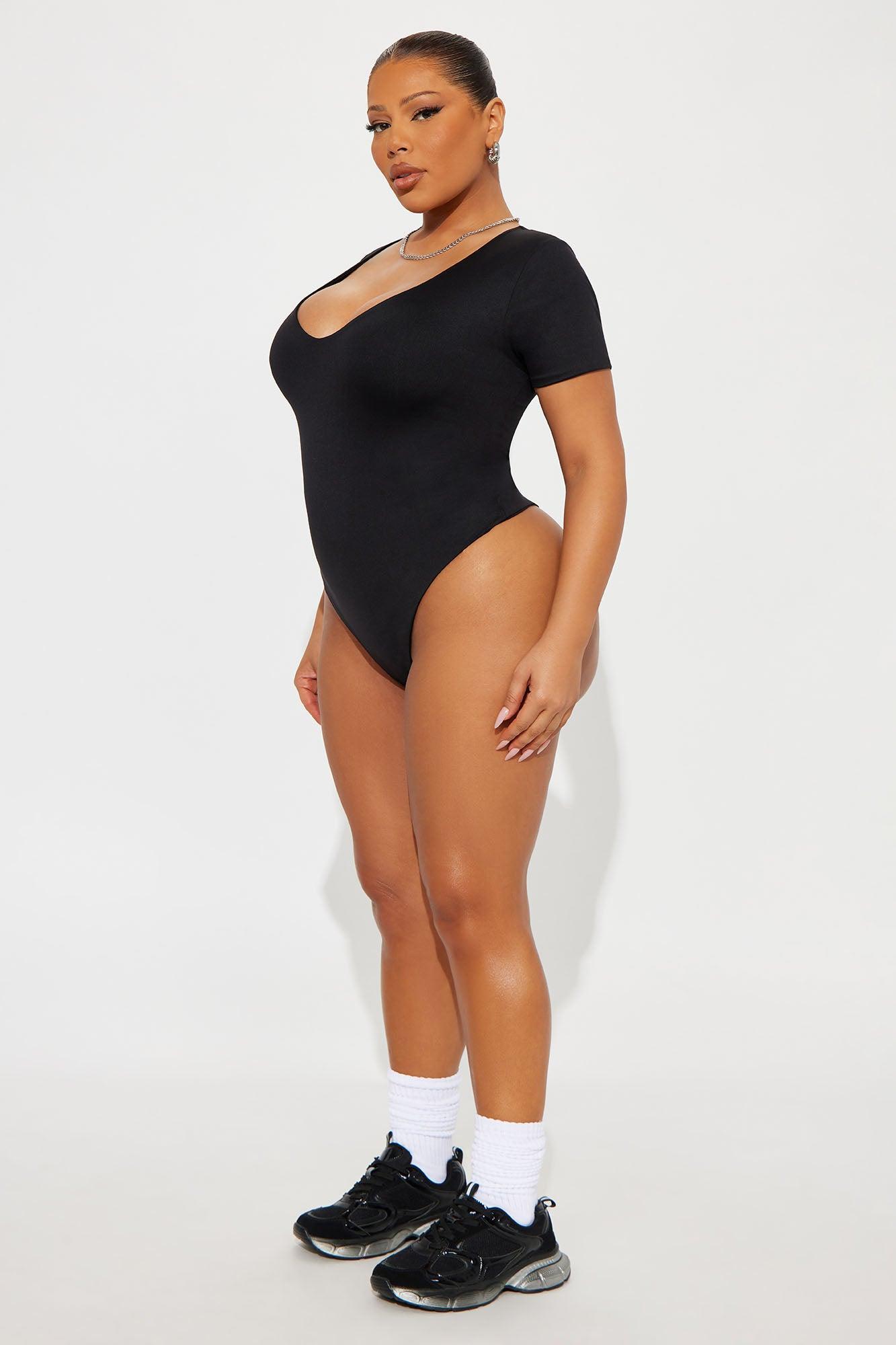 Contour Double Lined Short Sleeve High Cut Bodysuit - Black Female Product Image