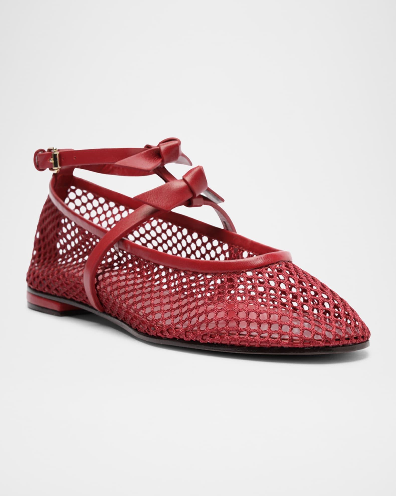 Slim Clarita Bow-Strap Fishnet Ballerina Flats Product Image