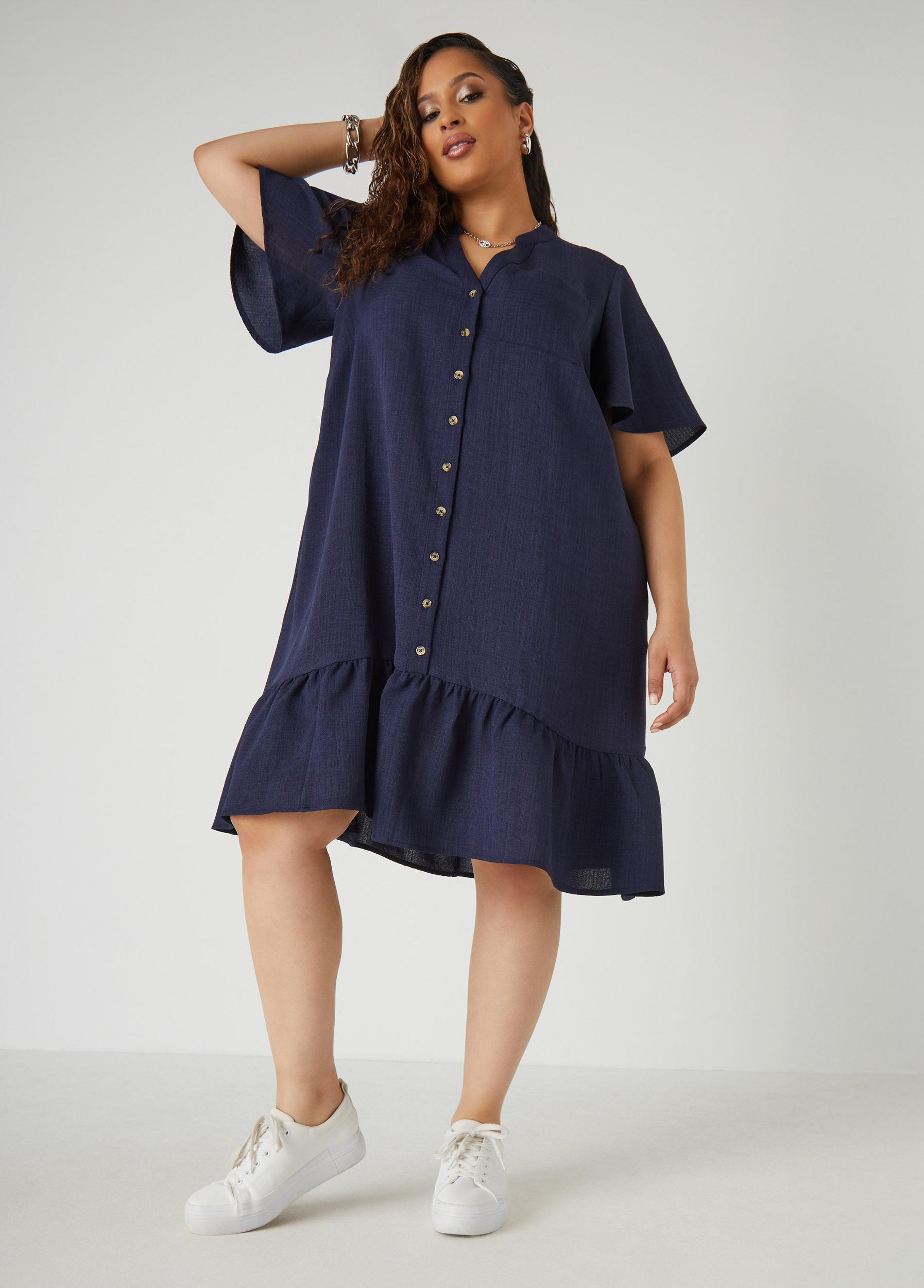 Flounced Slub Woven Shirtdress Product Image