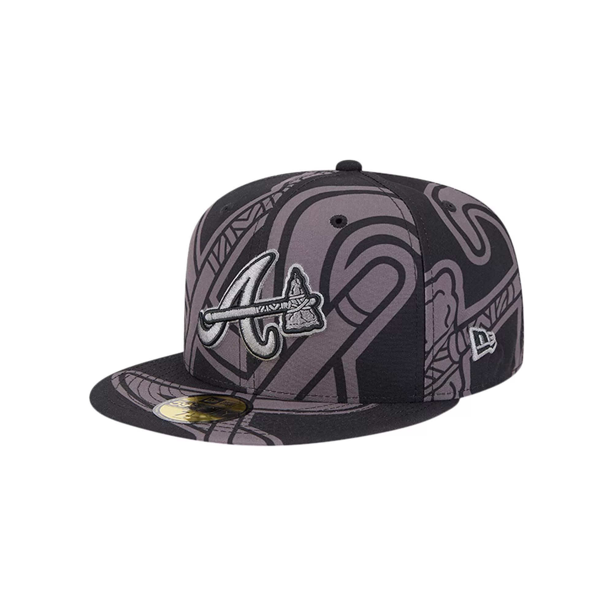 Men's New Era Black Atlanta Braves Logo Fracture 59FIFTY Fitted Hat, Size: 6 7/8 Product Image