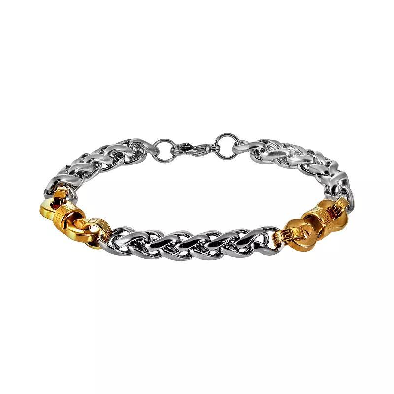 Stainless Steel and Yellow Immersion-Plated Stainless Steel Bracelet - Men, Men's, Size: 9", Grey Product Image
